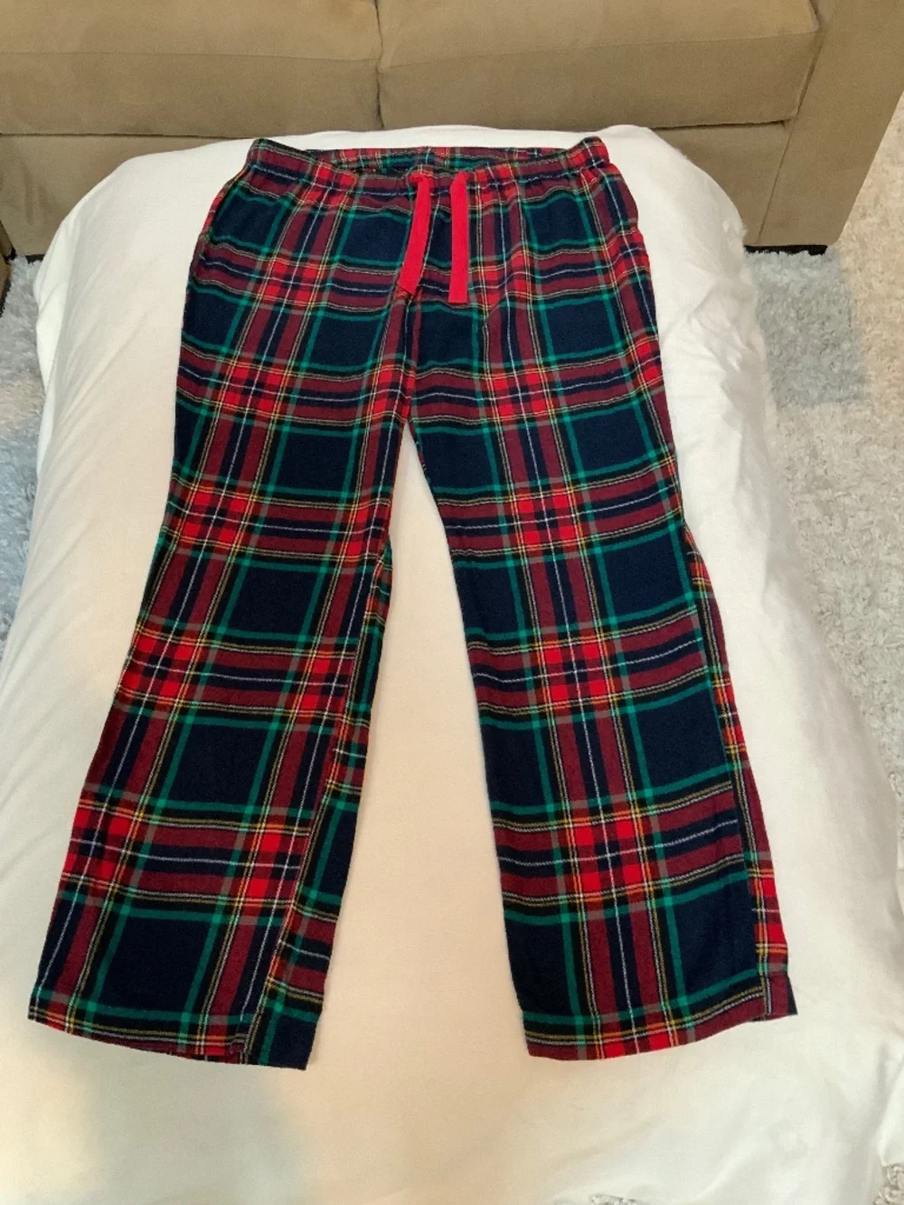 Old Navy Red Blue Green L Plaid Pajama bottoms soft Flannel Cabincore Classic